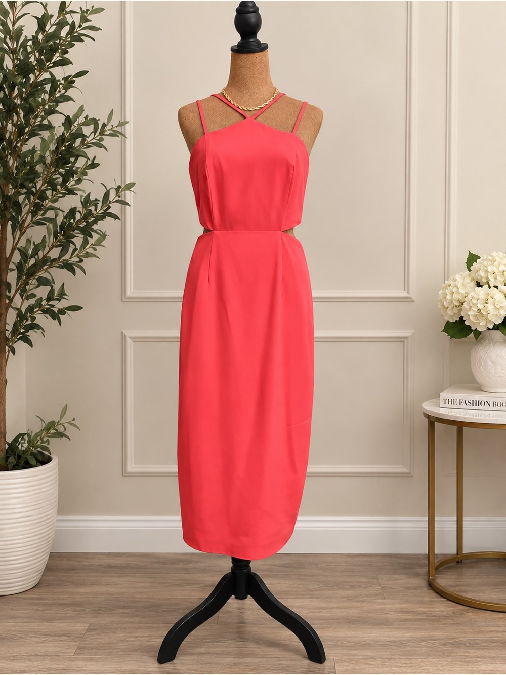 Laundry by Shelli Segal Coral Pink Strappy Midi Dress Size 6